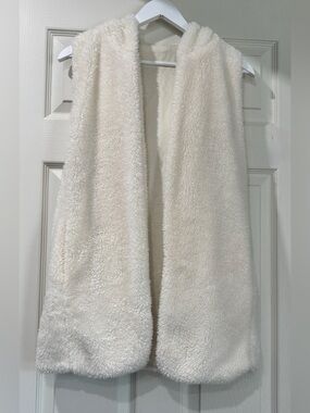 Cozy Cream Hooded Sherpa Vest Open Front Fleece Cardigan - Size Small